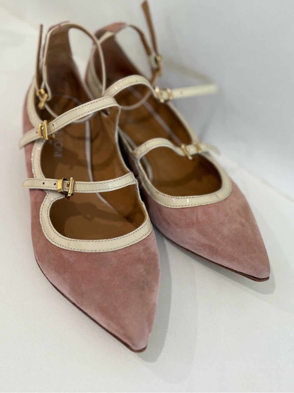Napoleoni Italy Dusty Rose Suede Pointed Flats | Size 38